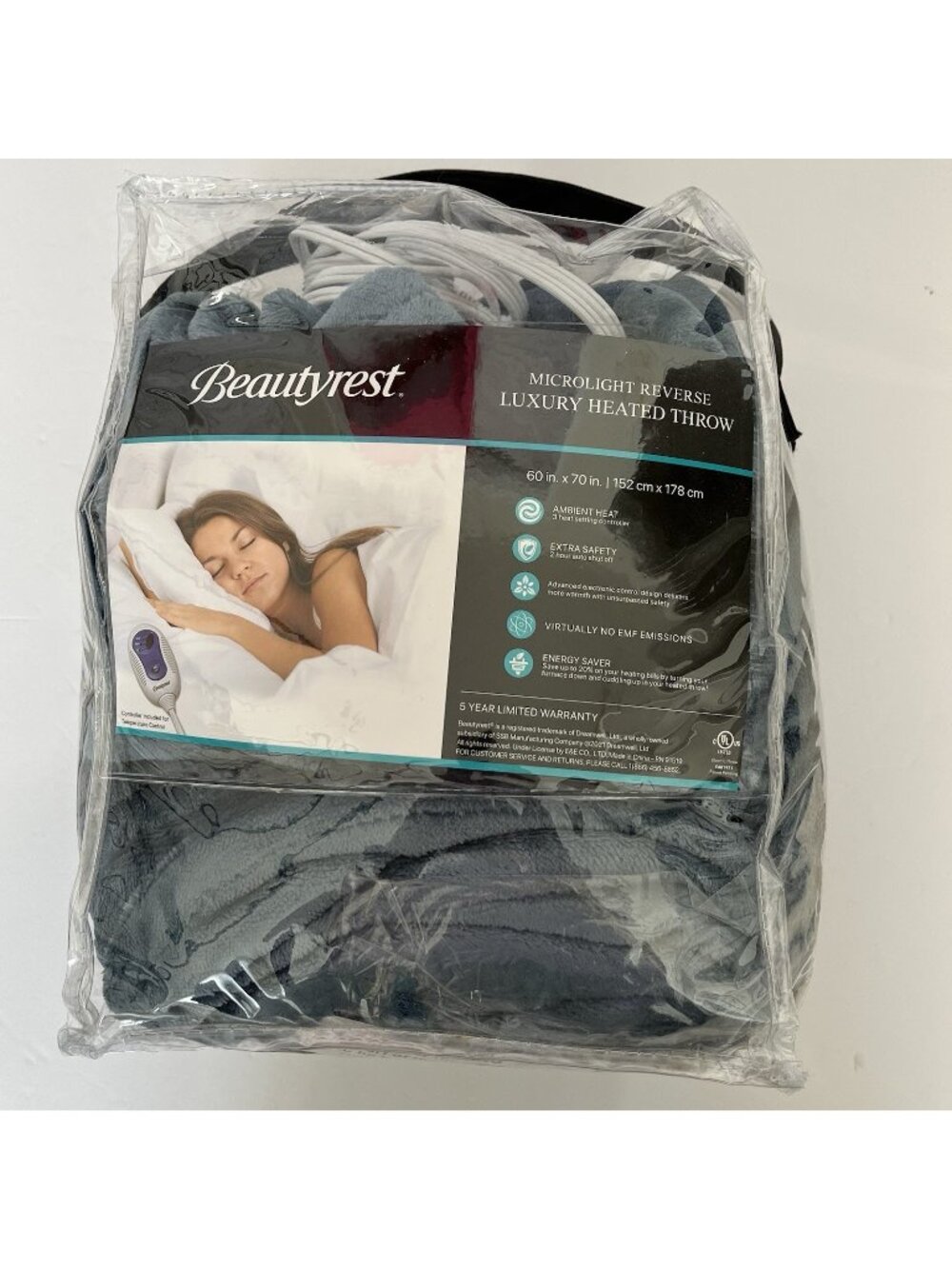 Beautyrest Blue Luxury Microlight Reverse Heated Blanket Throw